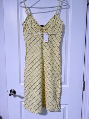 H&M Yellow Check Midi Slip Dress with Spaghetti Straps